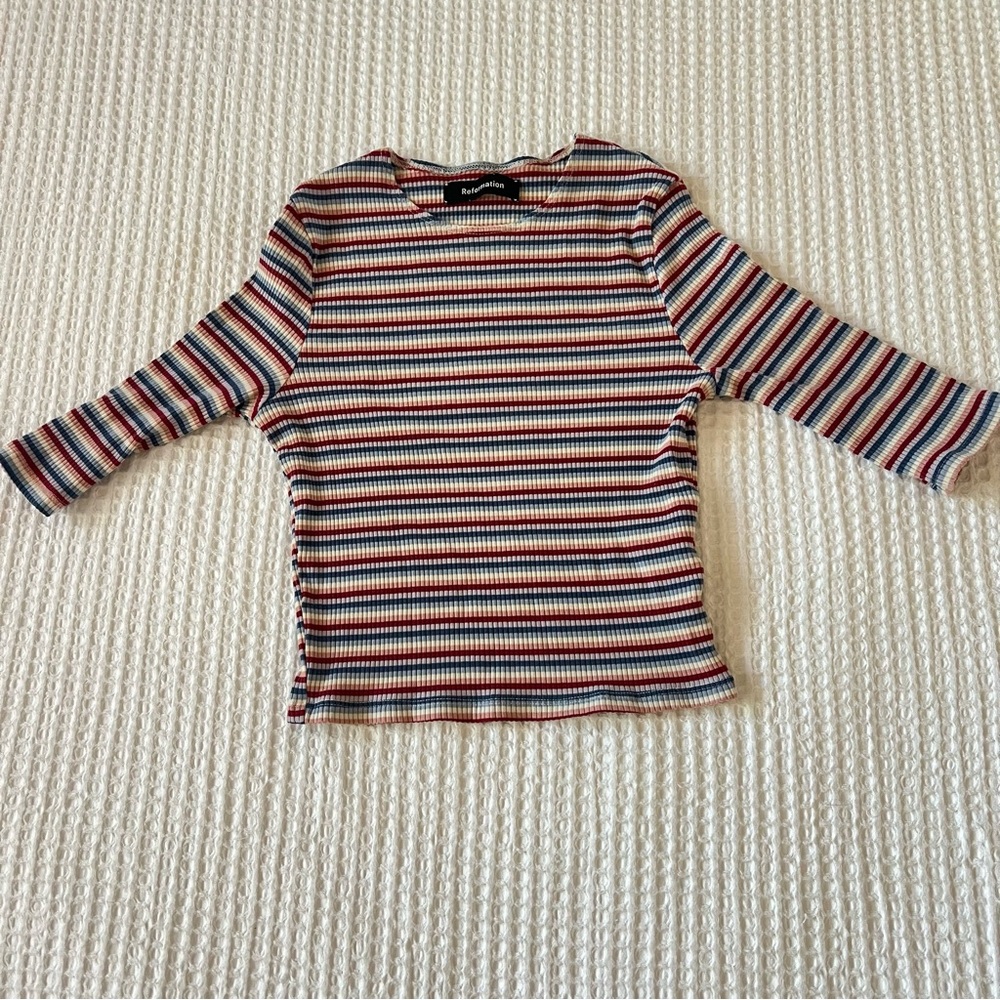 Reformation striped crop top mid sleeve